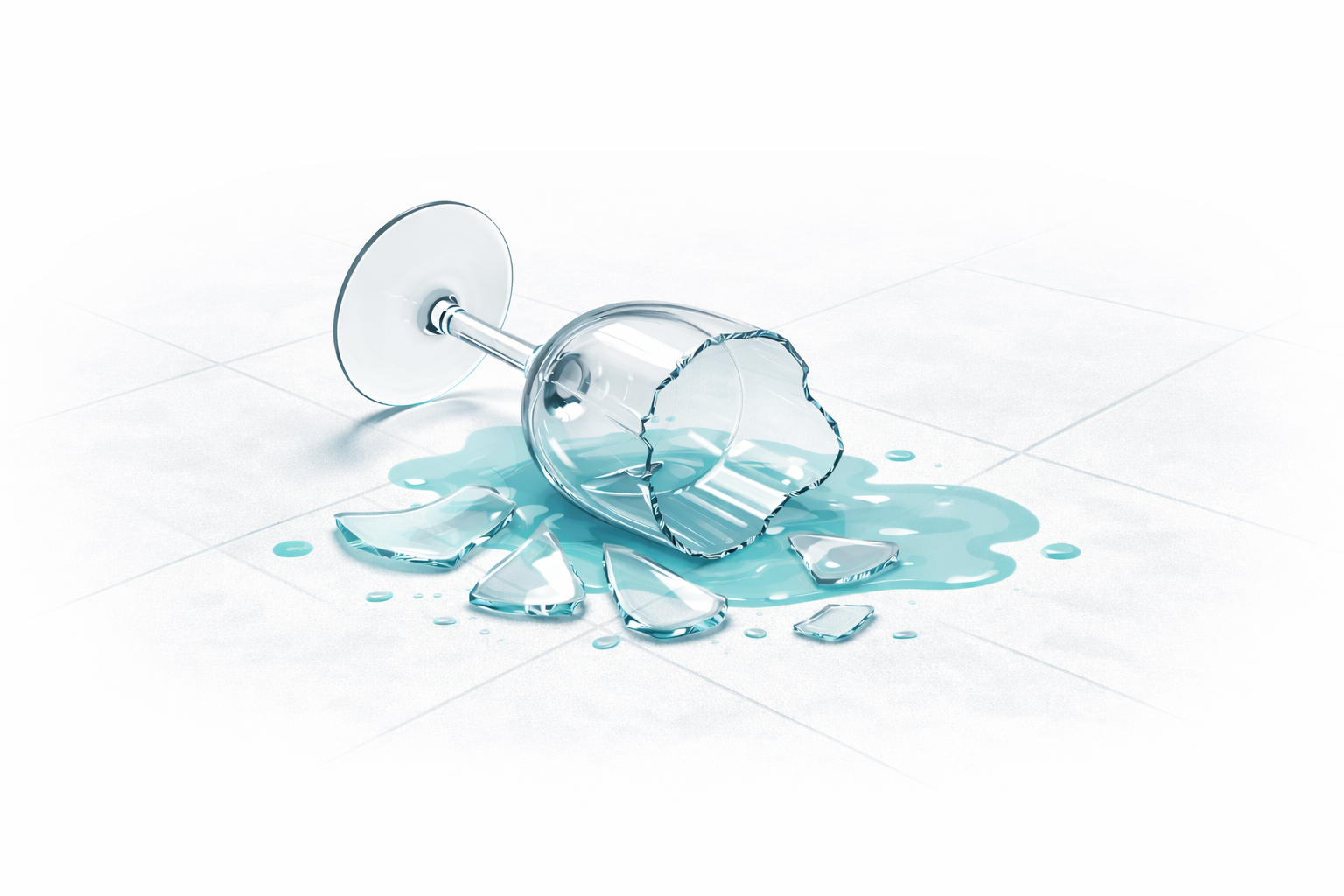 a broken glass with spilled liquid representing workers' compensation examples