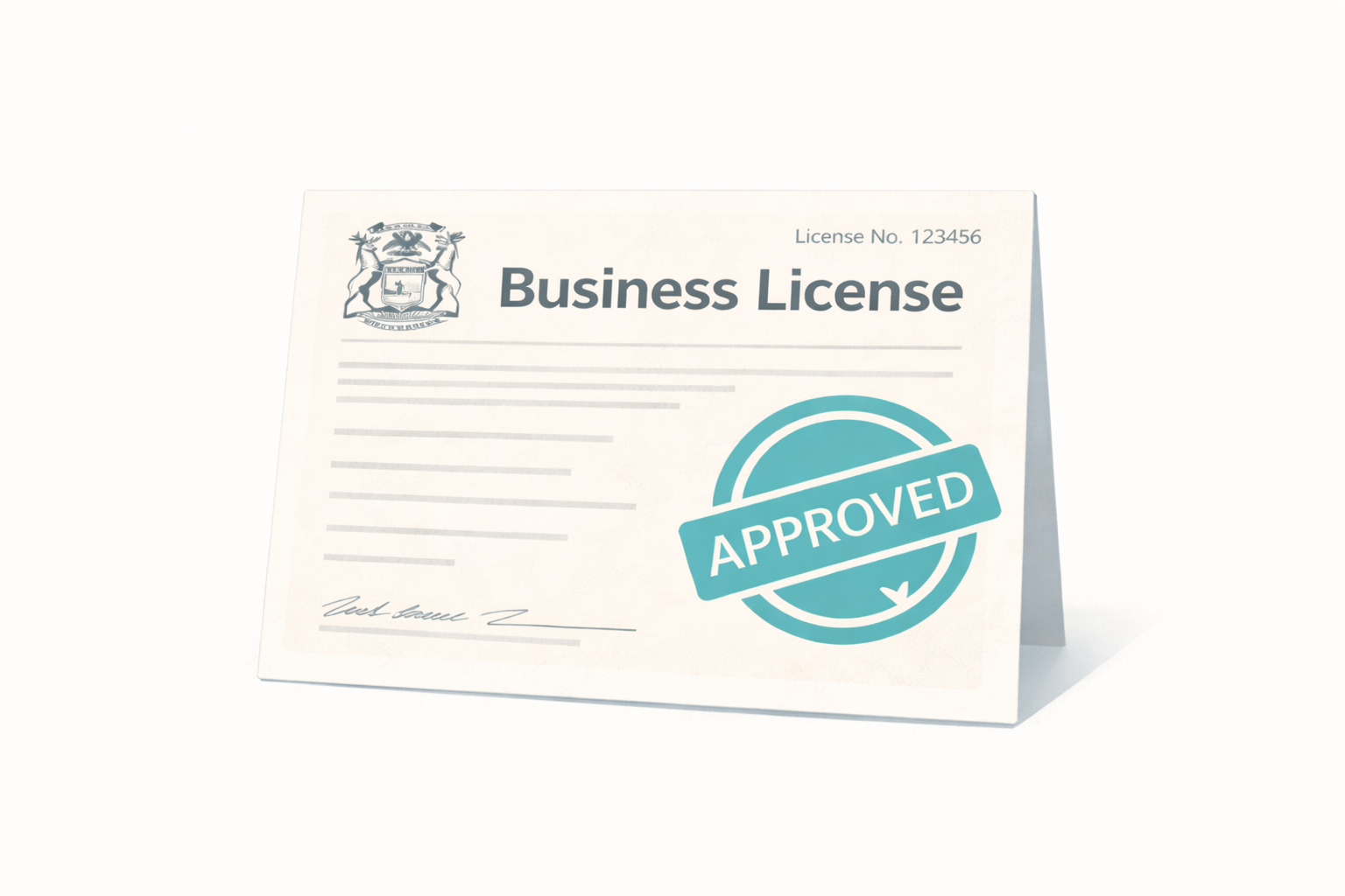 Different Types of Business Licenses shown on a paper that has a seal