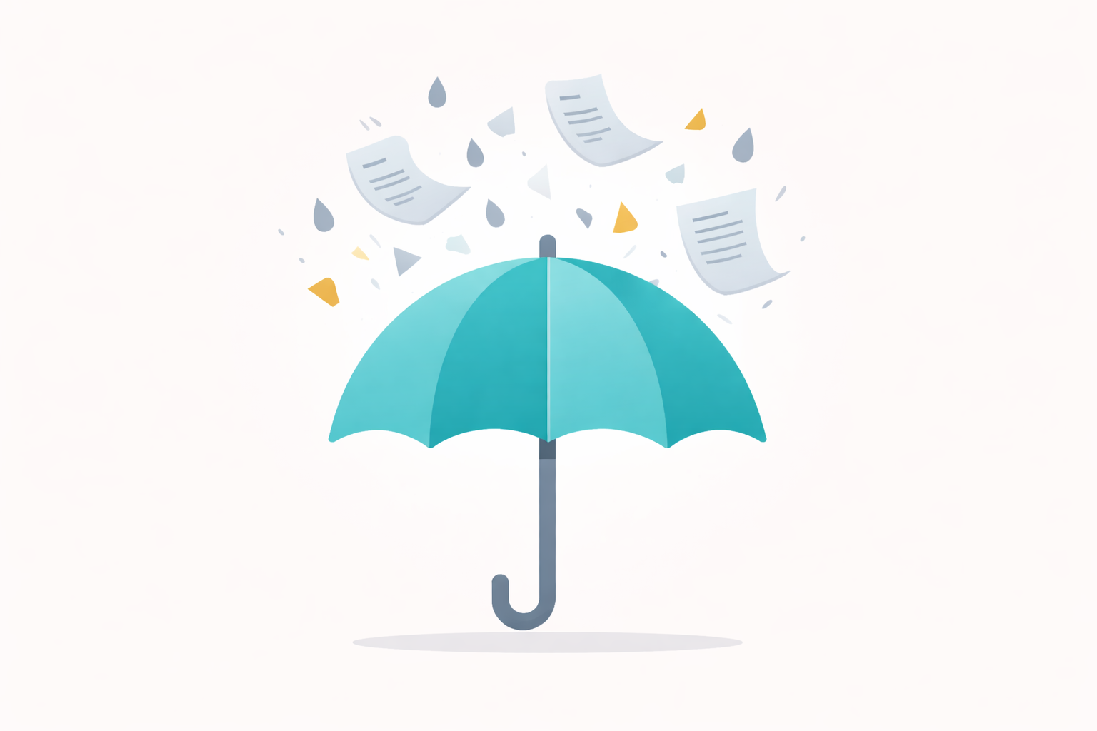 What is an Umbrella Insurance Policy shown with an umbrella and papers falling like rain.