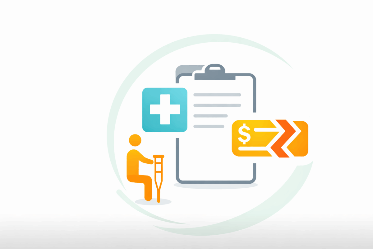 how does workers' compensation work showing clipboard with medical and business info