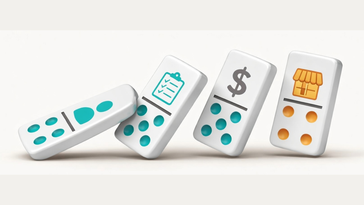 Workers compensation claims shown through falling dominos